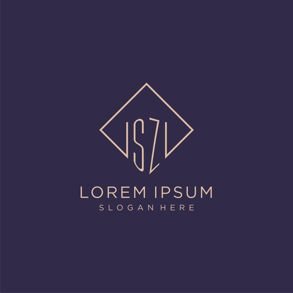Initials SZ logo monogram with rectangle style design vector