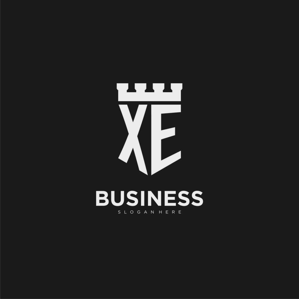 Initials XE logo monogram with shield and fortress design vector