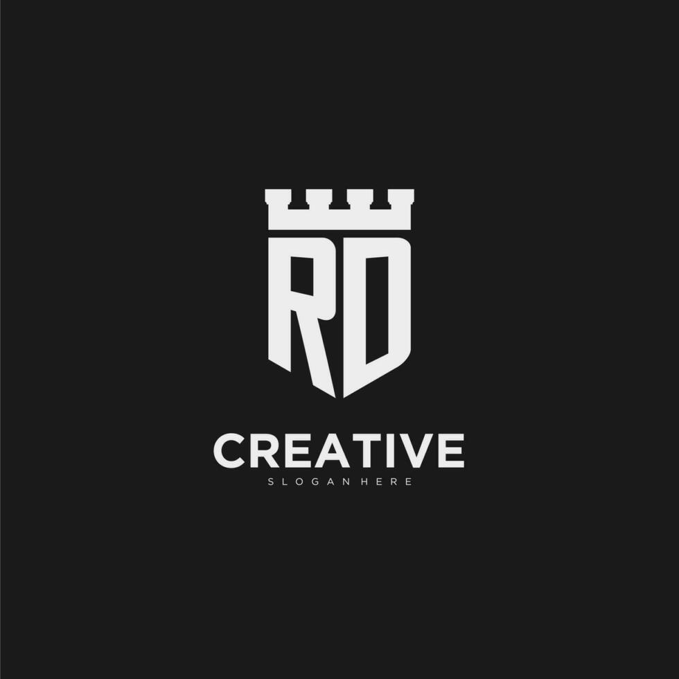 Initials RD logo monogram with shield and fortress design vector