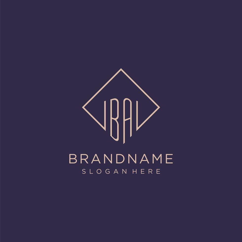 Initials BA logo monogram with rectangle style design vector