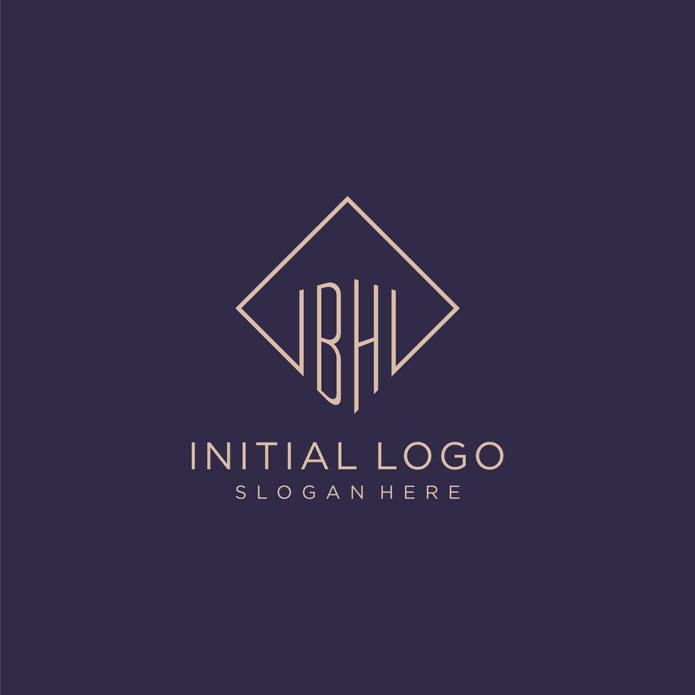 Initials BH logo monogram with rectangle style design vector