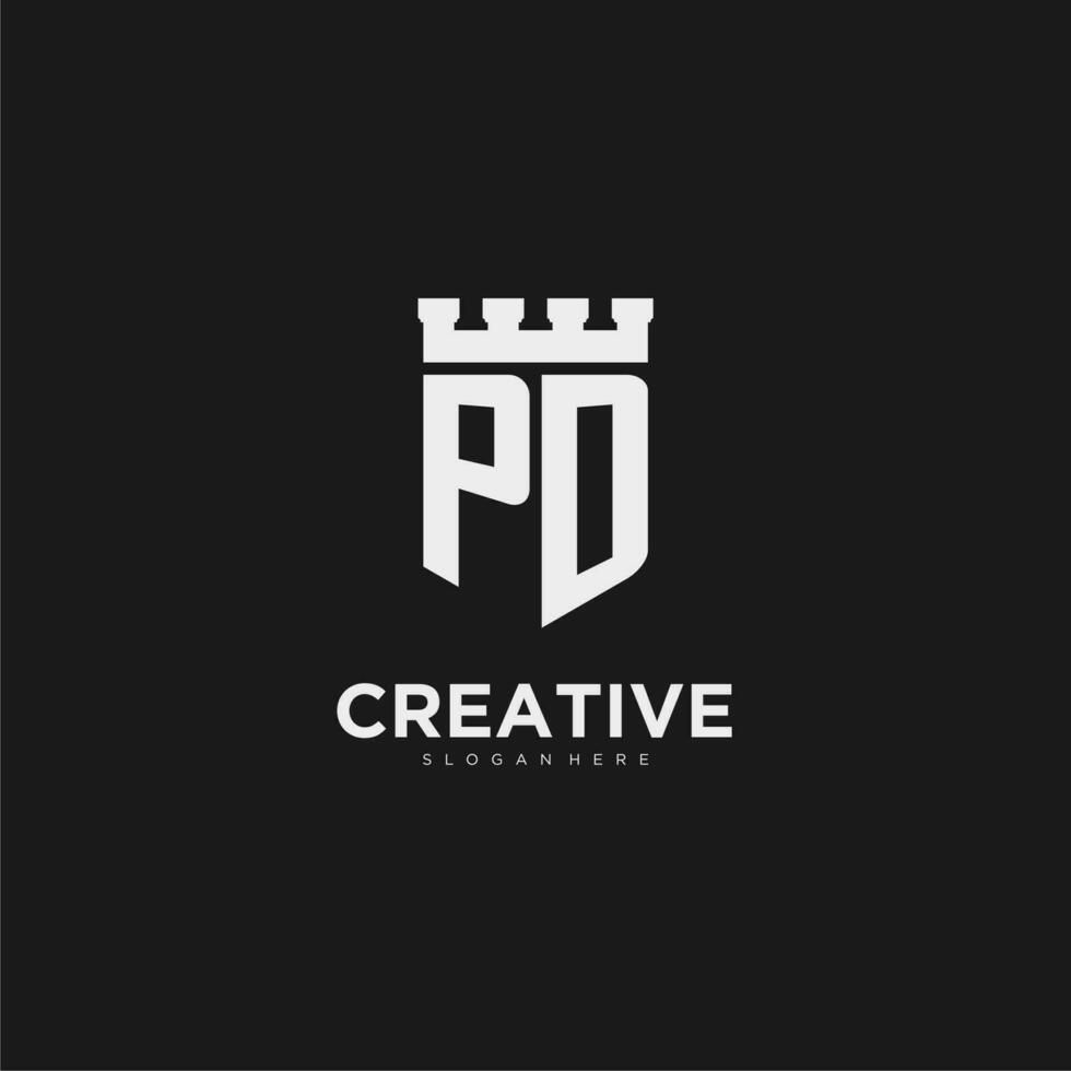 Initials PD logo monogram with shield and fortress design vector