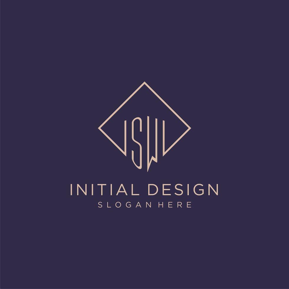 Initials SW logo monogram with rectangle style design vector