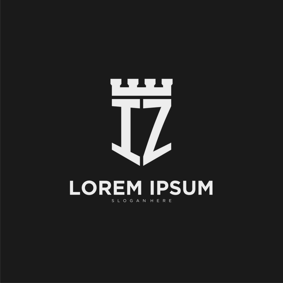 Initials IZ logo monogram with shield and fortress design vector