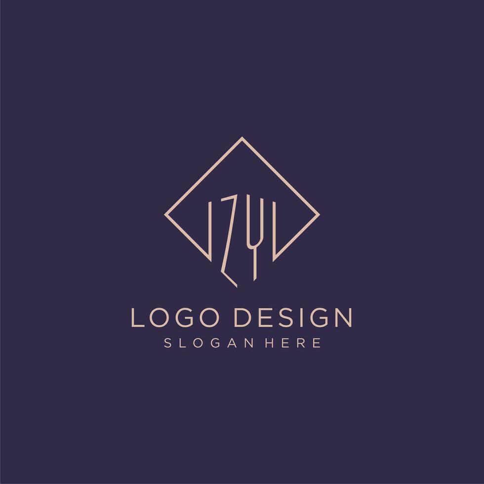 Initials ZY logo monogram with rectangle style design vector