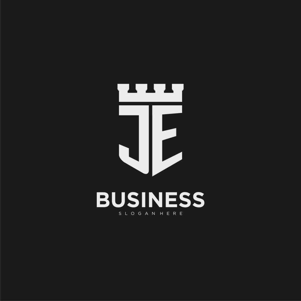 Initials JE logo monogram with shield and fortress design vector