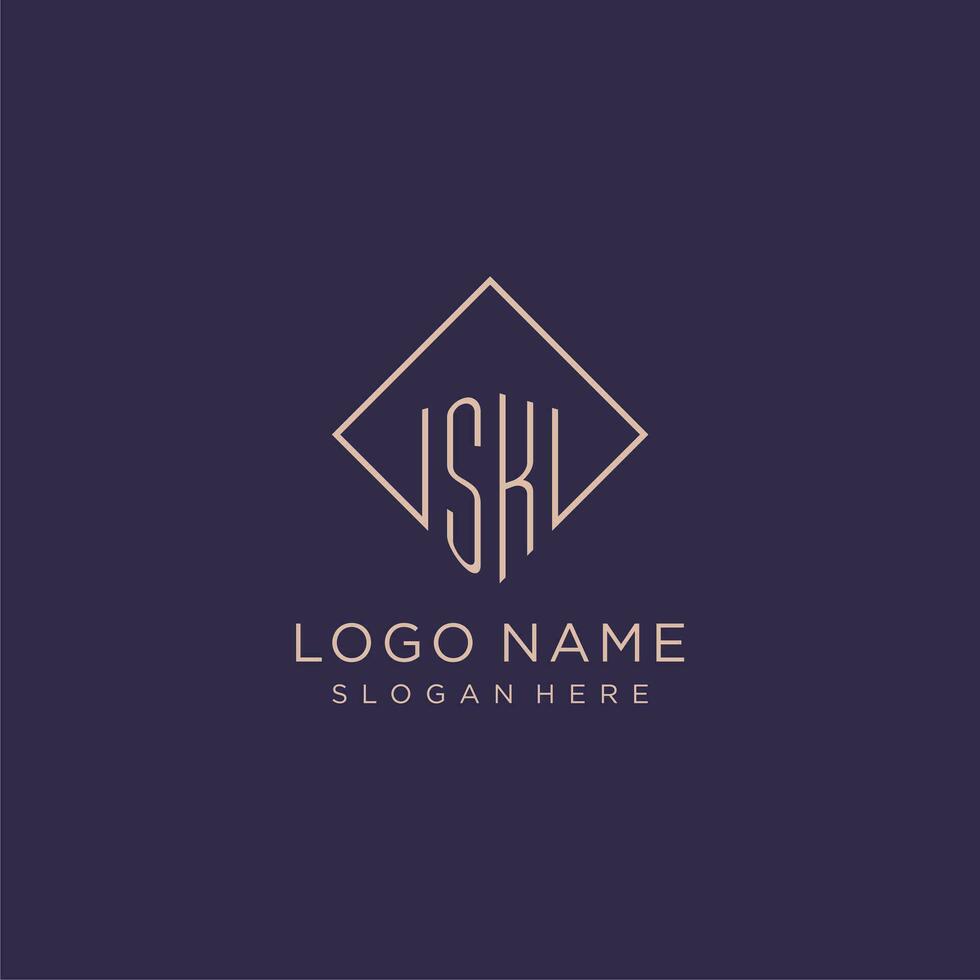 Initials SK logo monogram with rectangle style design vector