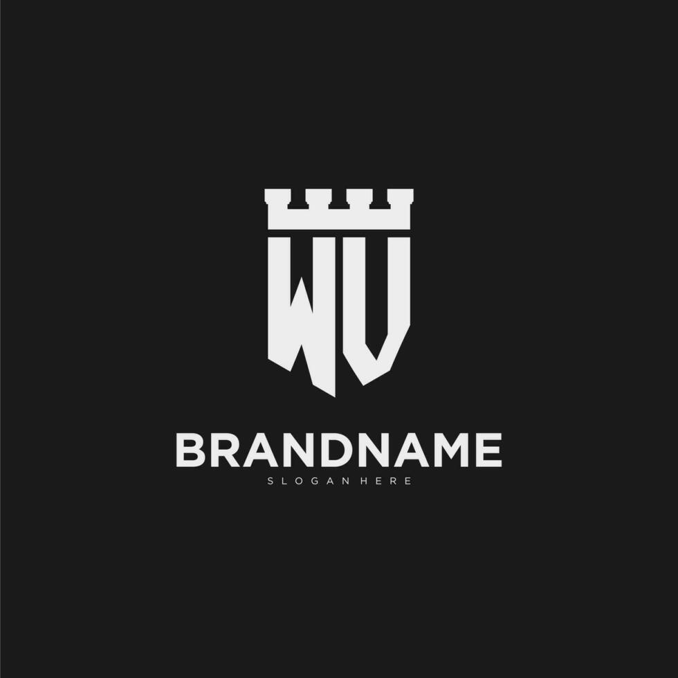 Initials WV logo monogram with shield and fortress design vector