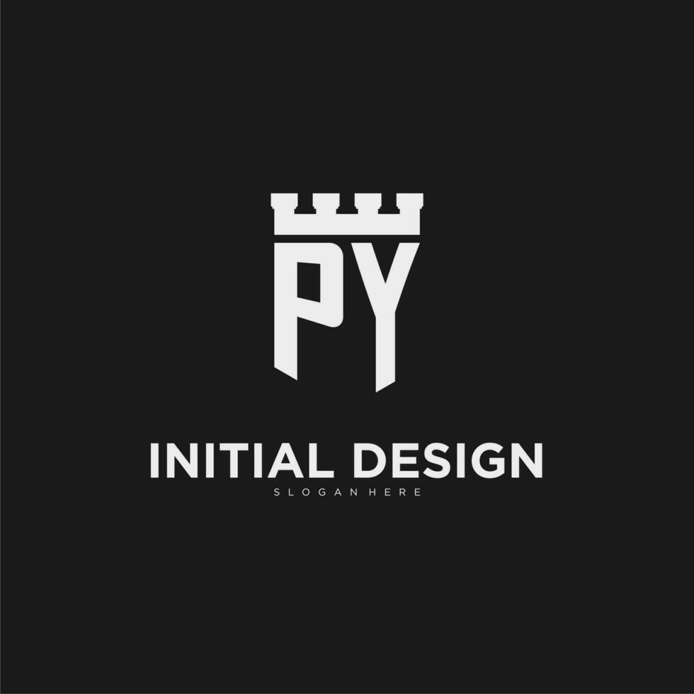 Initials PY logo monogram with shield and fortress design vector