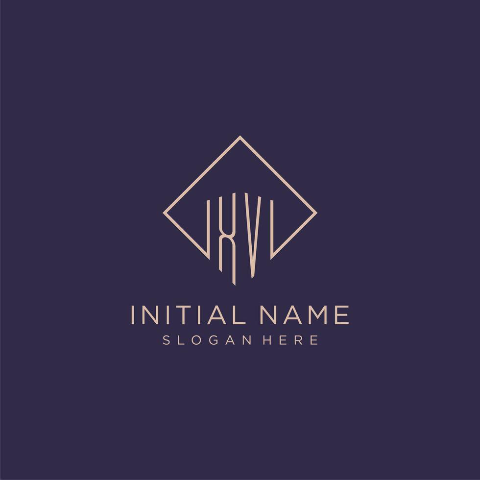 Initials XV logo monogram with rectangle style design vector