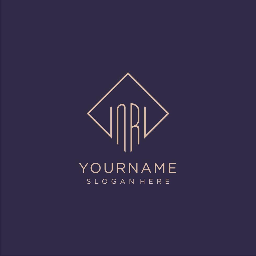Initials NR logo monogram with rectangle style design vector