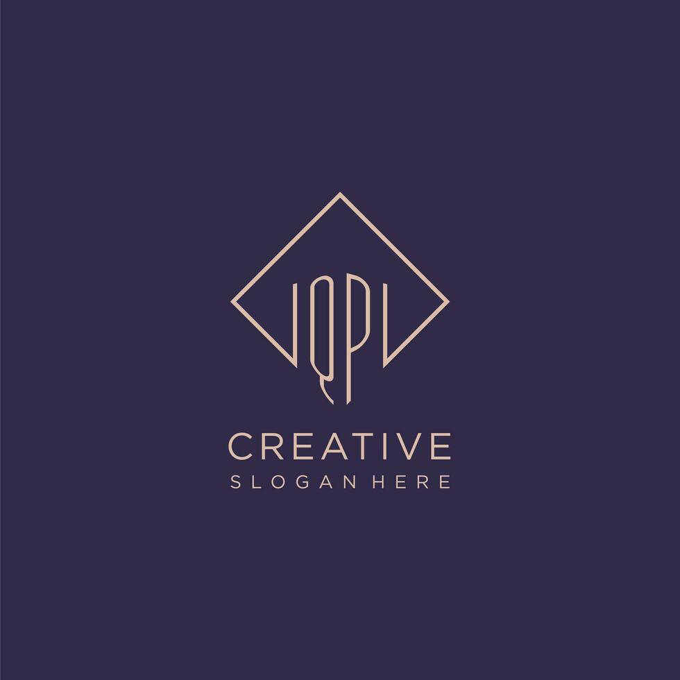 Initials QP logo monogram with rectangle style design vector
