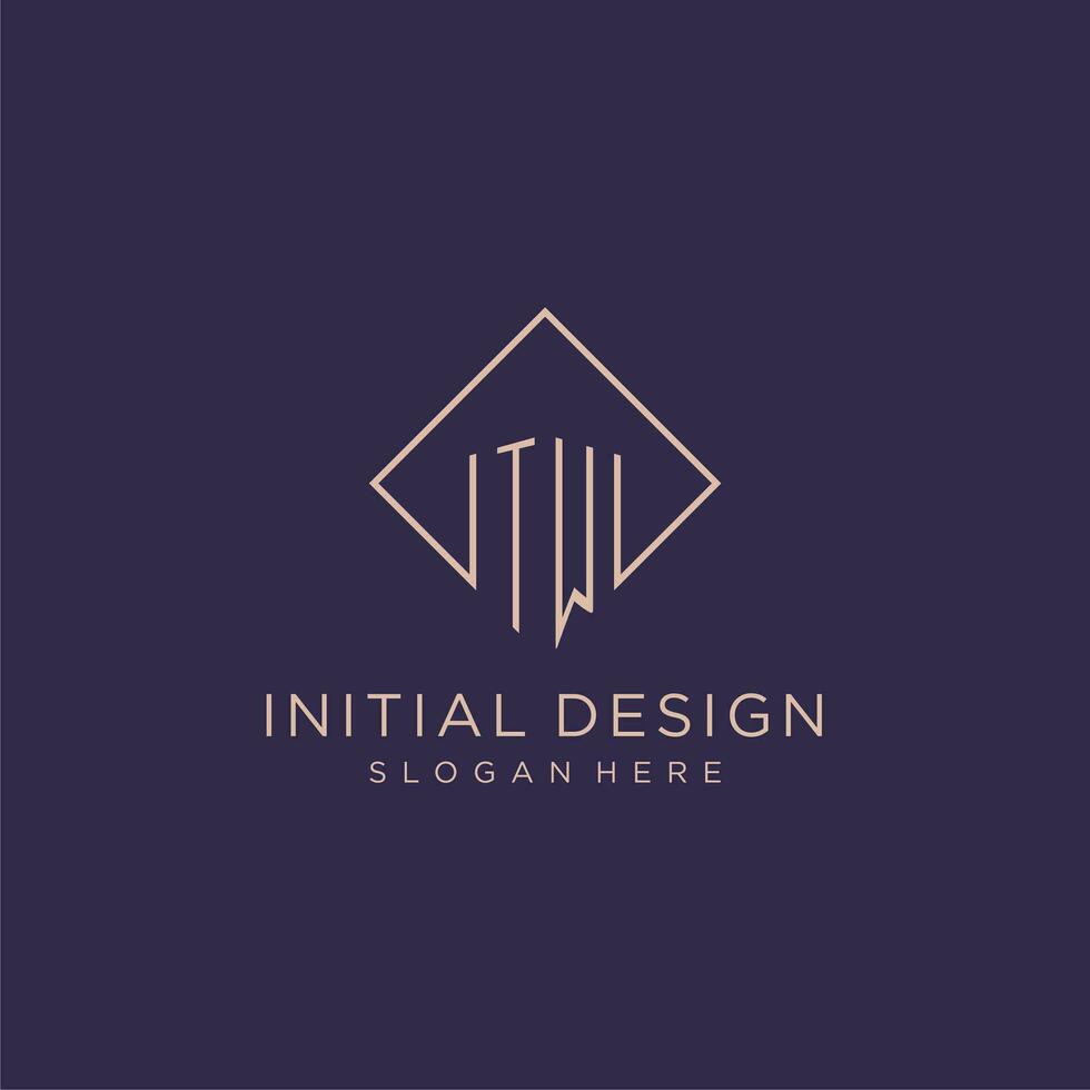 Initials TW logo monogram with rectangle style design vector