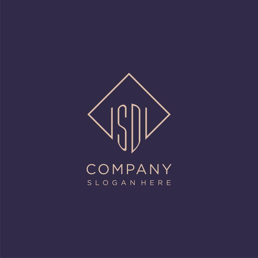 Initials SD logo monogram with rectangle style design vector