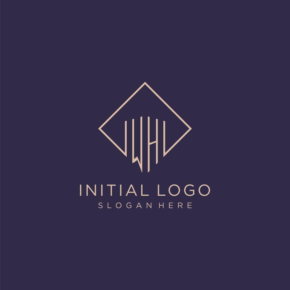 Initials WH logo monogram with rectangle style design vector