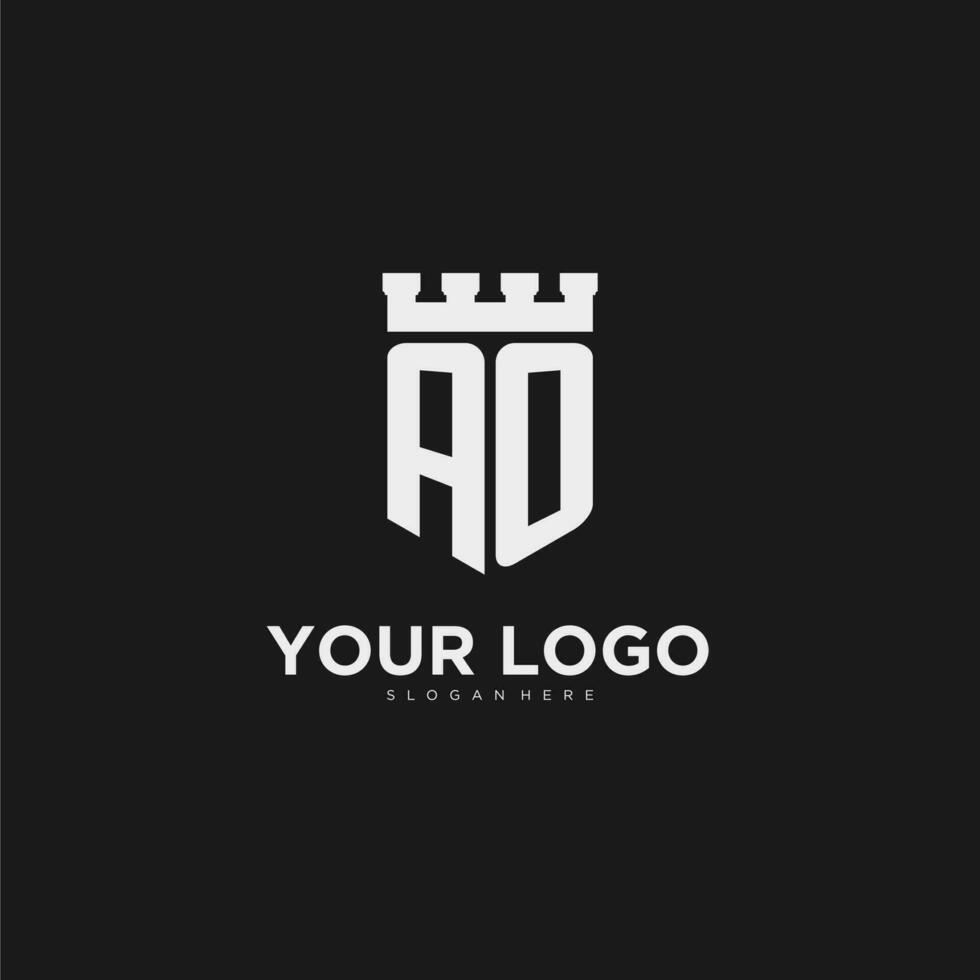 Initials AO logo monogram with shield and fortress design vector