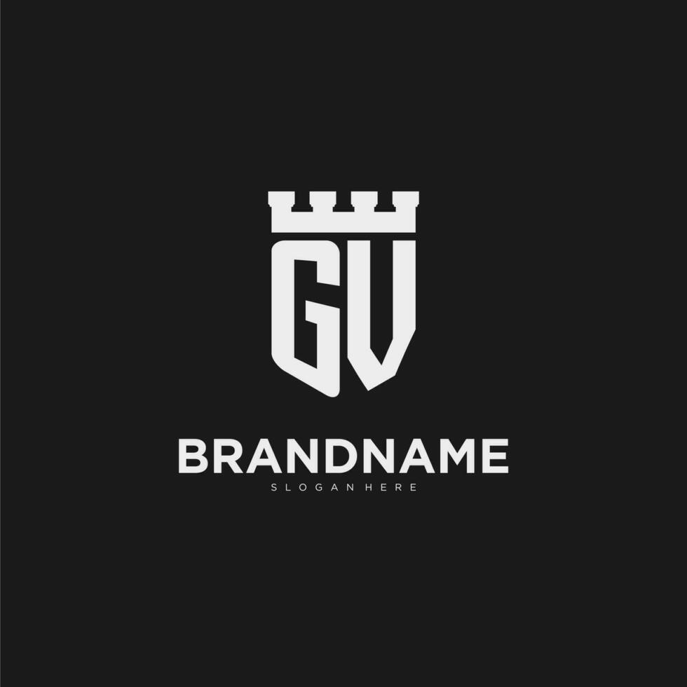 Initials GV logo monogram with shield and fortress design vector