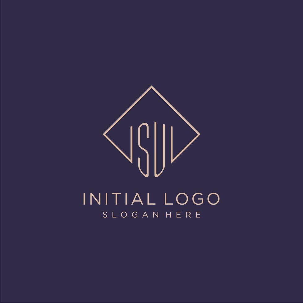 Initials SU logo monogram with rectangle style design vector