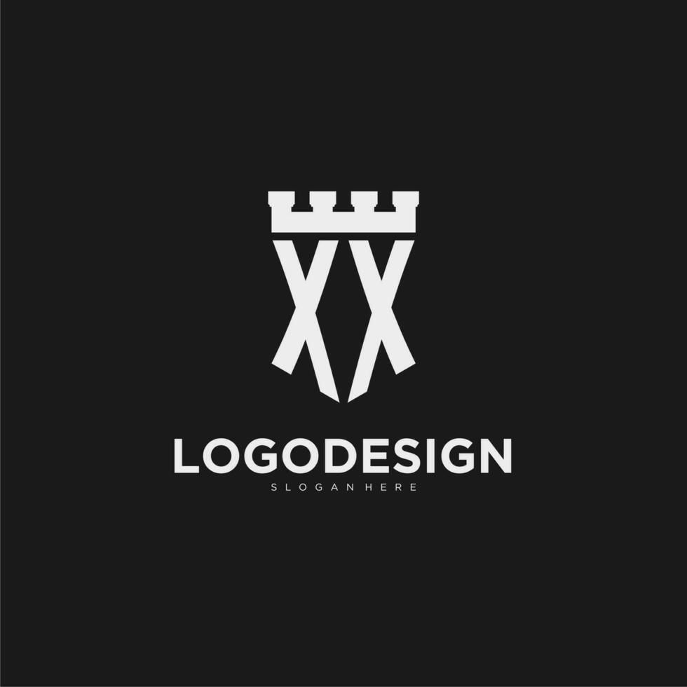 Initials XX logo monogram with shield and fortress design vector