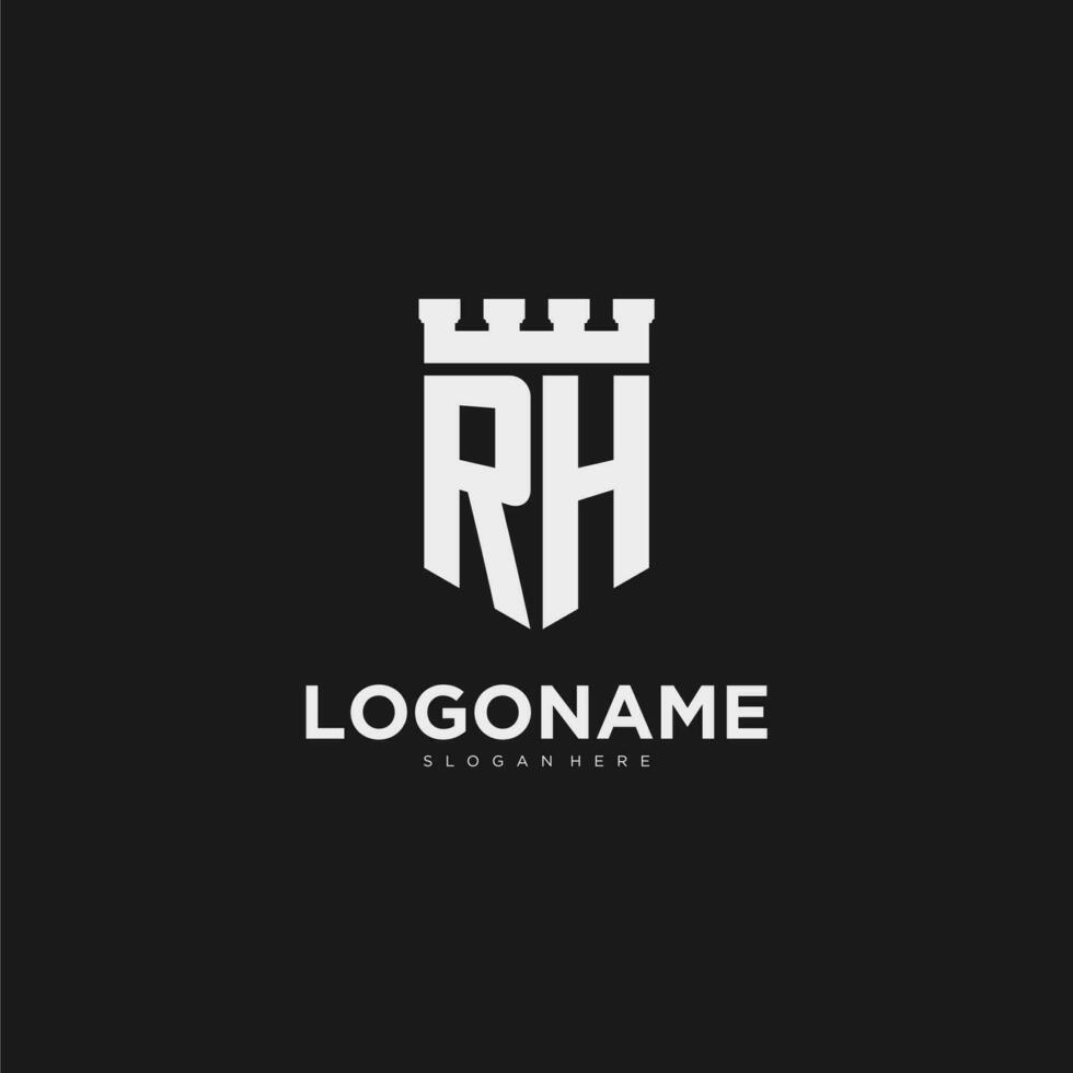 Initials RH logo monogram with shield and fortress design vector