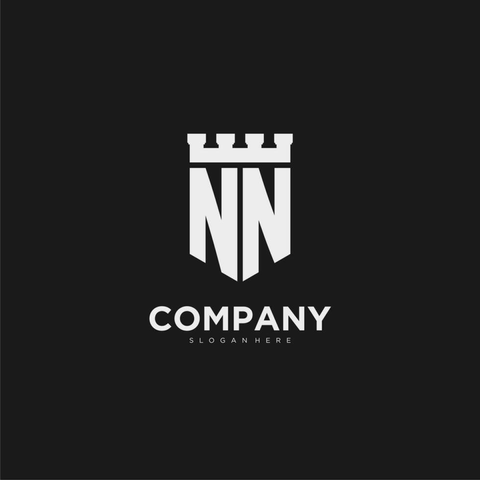 Initials NN logo monogram with shield and fortress design vector