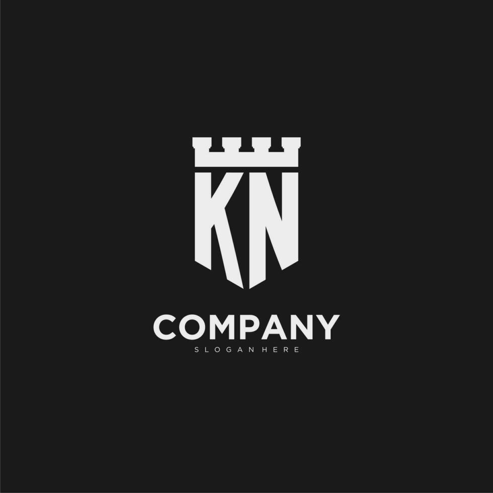 Initials KN logo monogram with shield and fortress design vector