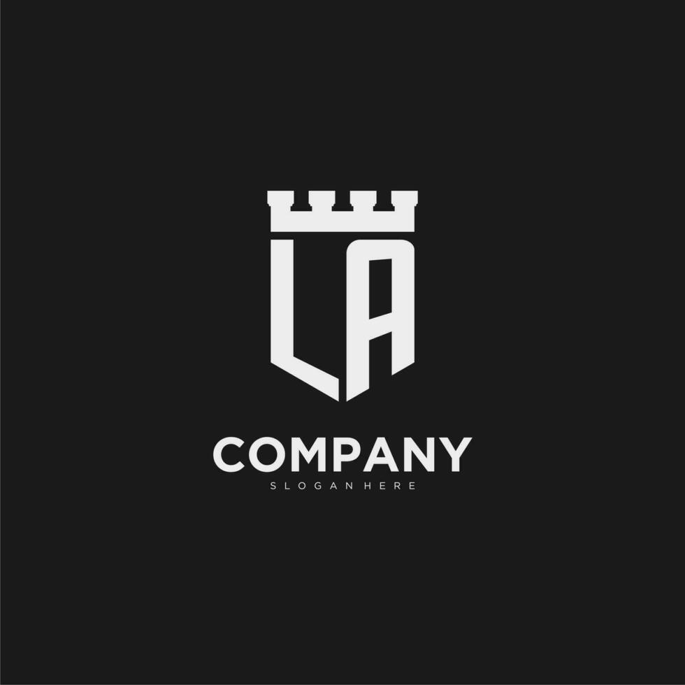 Initials LA logo monogram with shield and fortress design vector