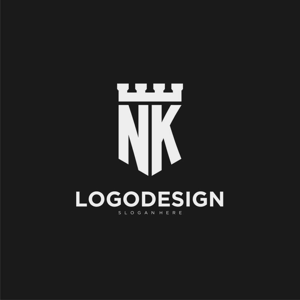 Initials NK logo monogram with shield and fortress design vector