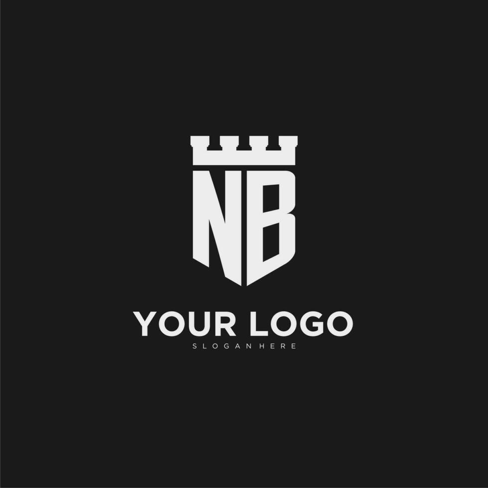 Initials NB logo monogram with shield and fortress design vector