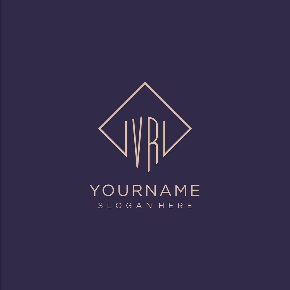 Initials VR logo monogram with rectangle style design vector