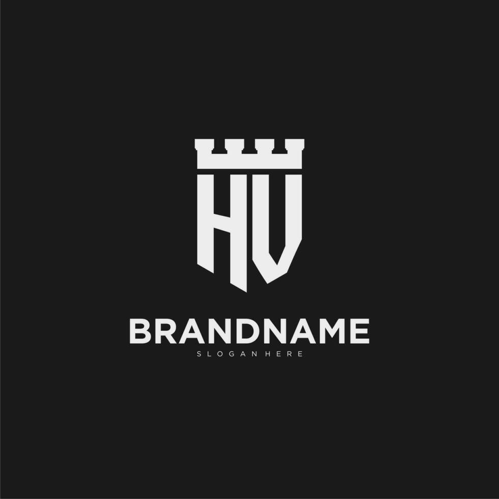 Initials HV logo monogram with shield and fortress design vector
