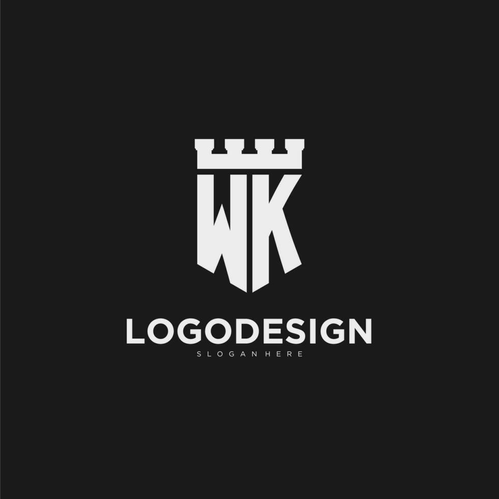 Initials WK logo monogram with shield and fortress design vector