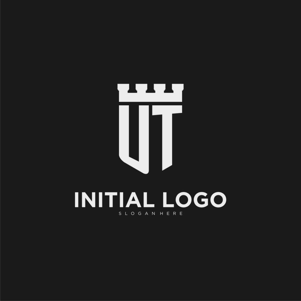 Initials UT logo monogram with shield and fortress design vector