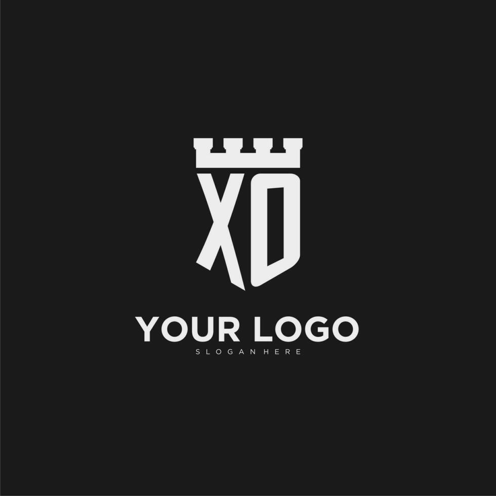 Initials XO logo monogram with shield and fortress design vector