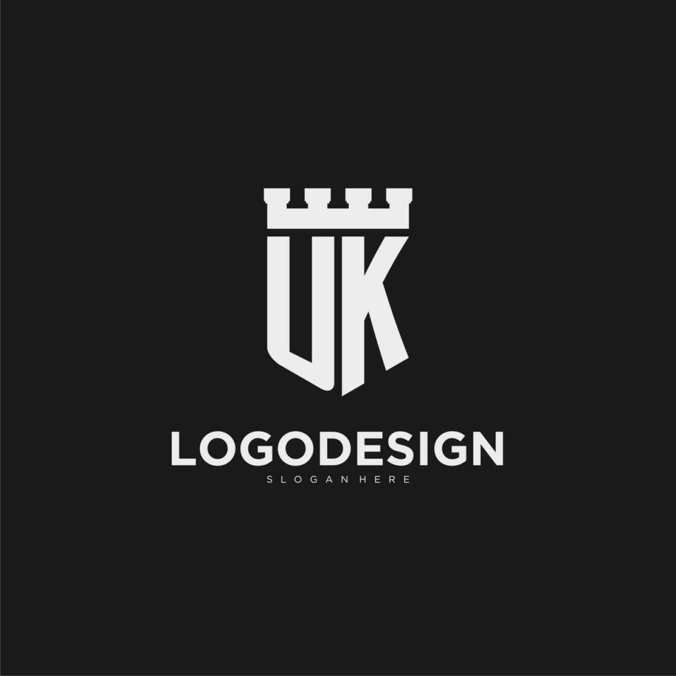 Initials UK logo monogram with shield and fortress design vector
