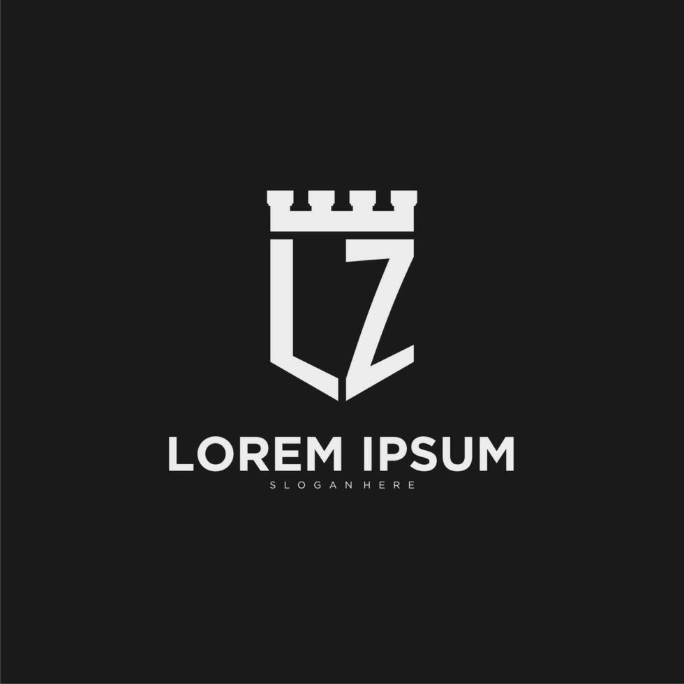 Initials LZ logo monogram with shield and fortress design vector