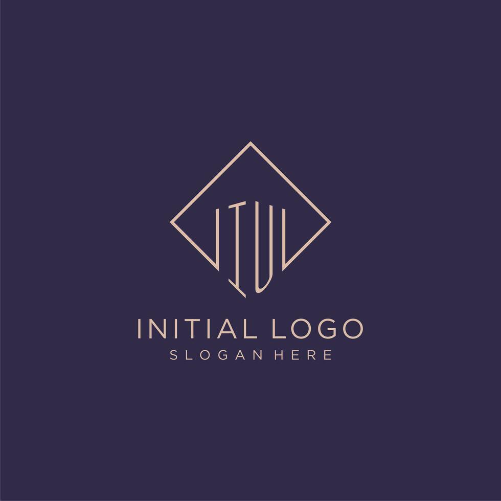 iniciales iu logo monograma con rectángulo estilo diseño vector