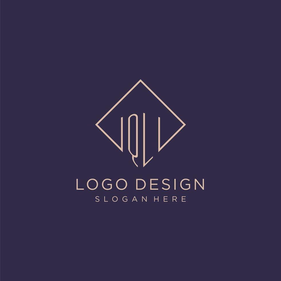 iniciales ql logo monograma con rectángulo estilo diseño vector