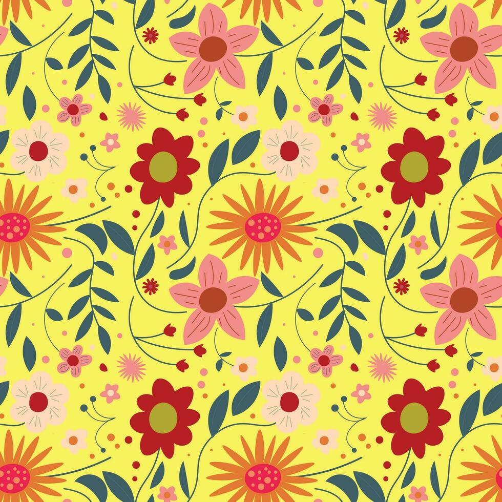 Abstract flat hand draw floral pattern background. Vector. vector