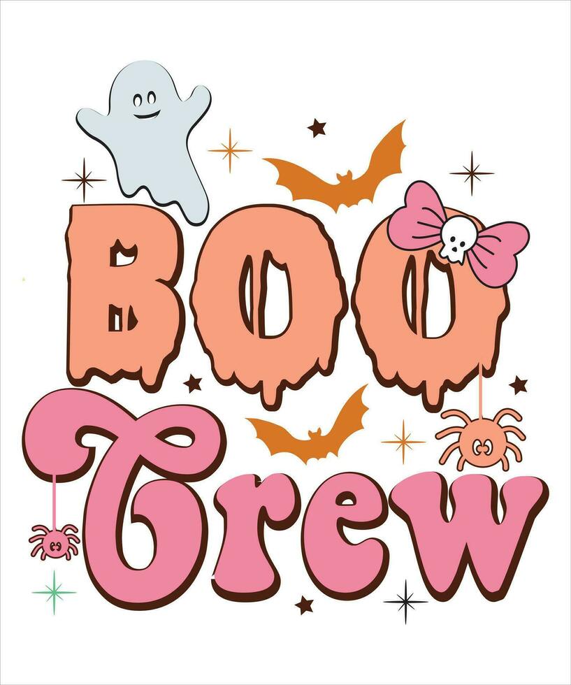 Retro groovy cute boo Halloween design,spooky season vector