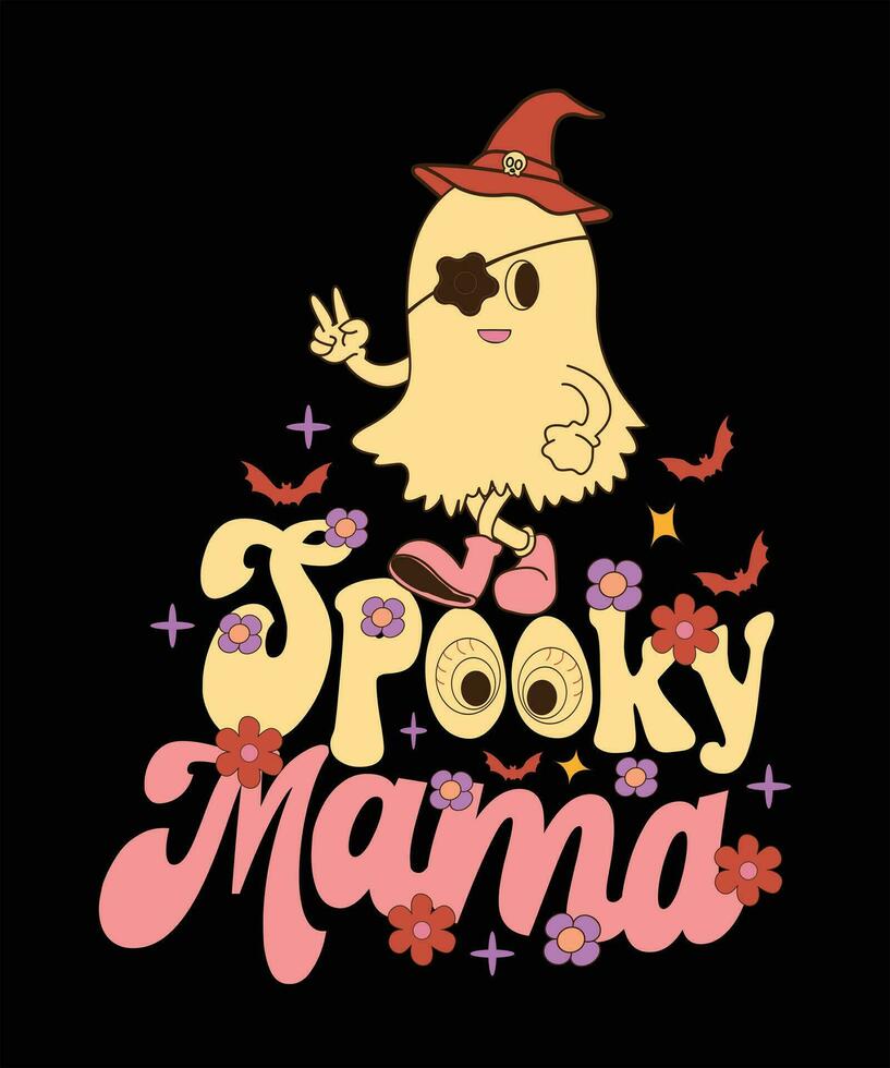 Retro groovy cute boo Halloween design,spooky season vector