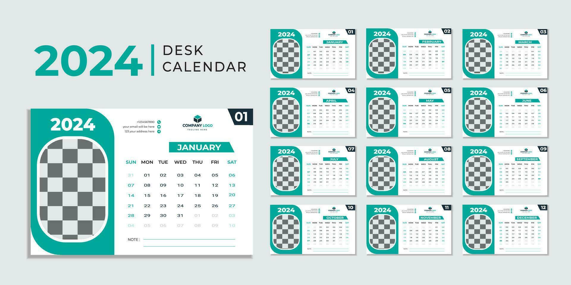 Monthly calendar template for 2024 year. Wall calendar in a minimalist style. Calendar 2024 week start Sunday corporate design planner template. vector