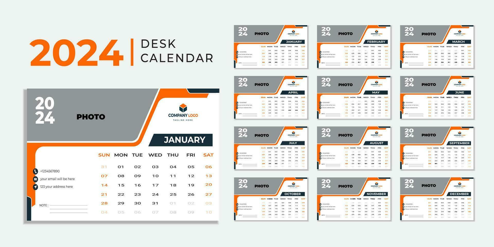 Monthly calendar template for 2024 year. Wall calendar in a minimalist style. Calendar 2024 week start Sunday corporate design planner template. vector