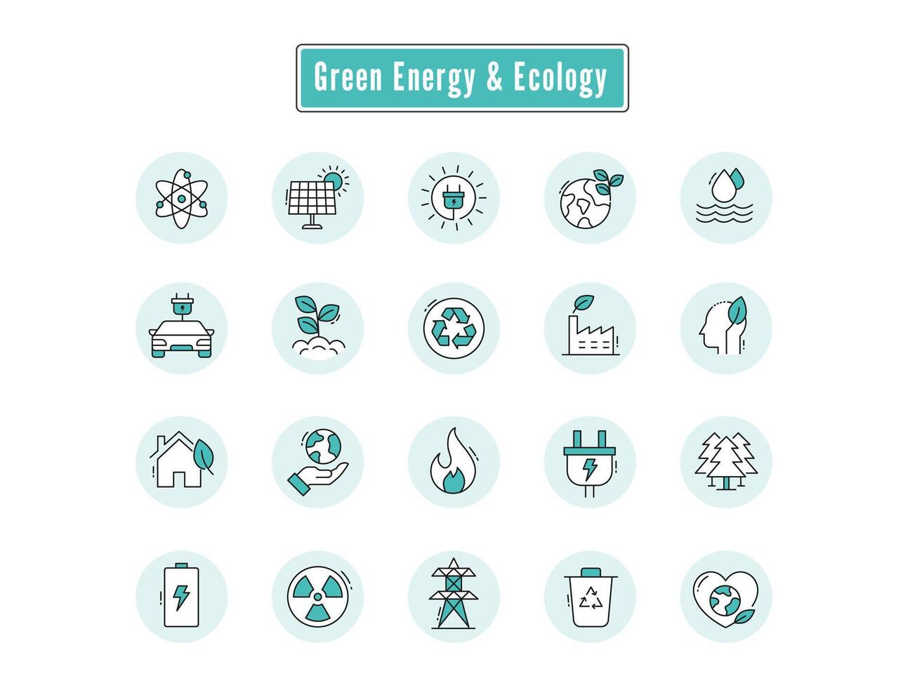 Green Energy Icons. Renewable, Sustainable, and Eco-Friendly. Editable Stroke and Colors. vector