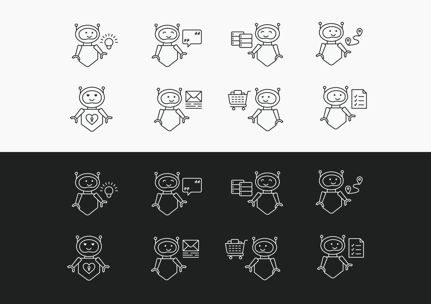 Innovative AI Robot Icons for Creative Projects. AI Robot Illustration Pack for Artificial Intelligence, Chat, GPT, and Automation Technology. Vector Icons.