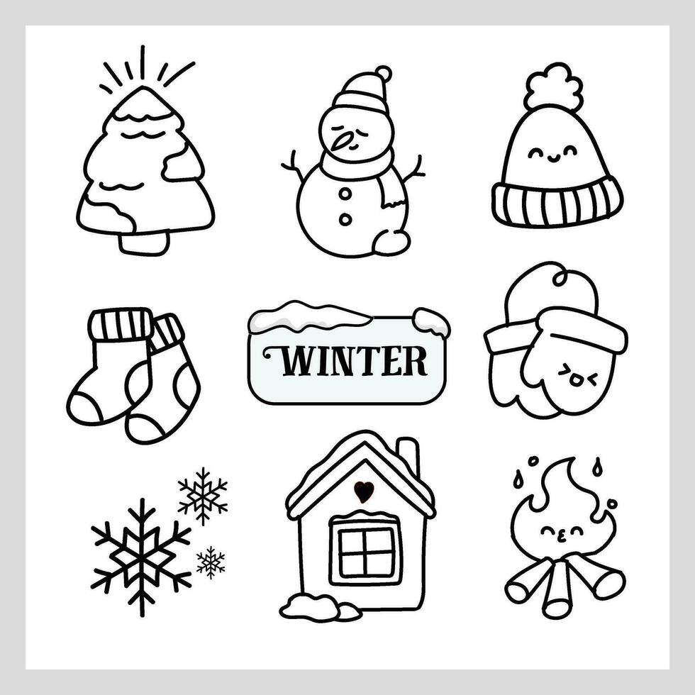 hand drawn outline winter clothes and essentials , illustration of Christmas element collection vector