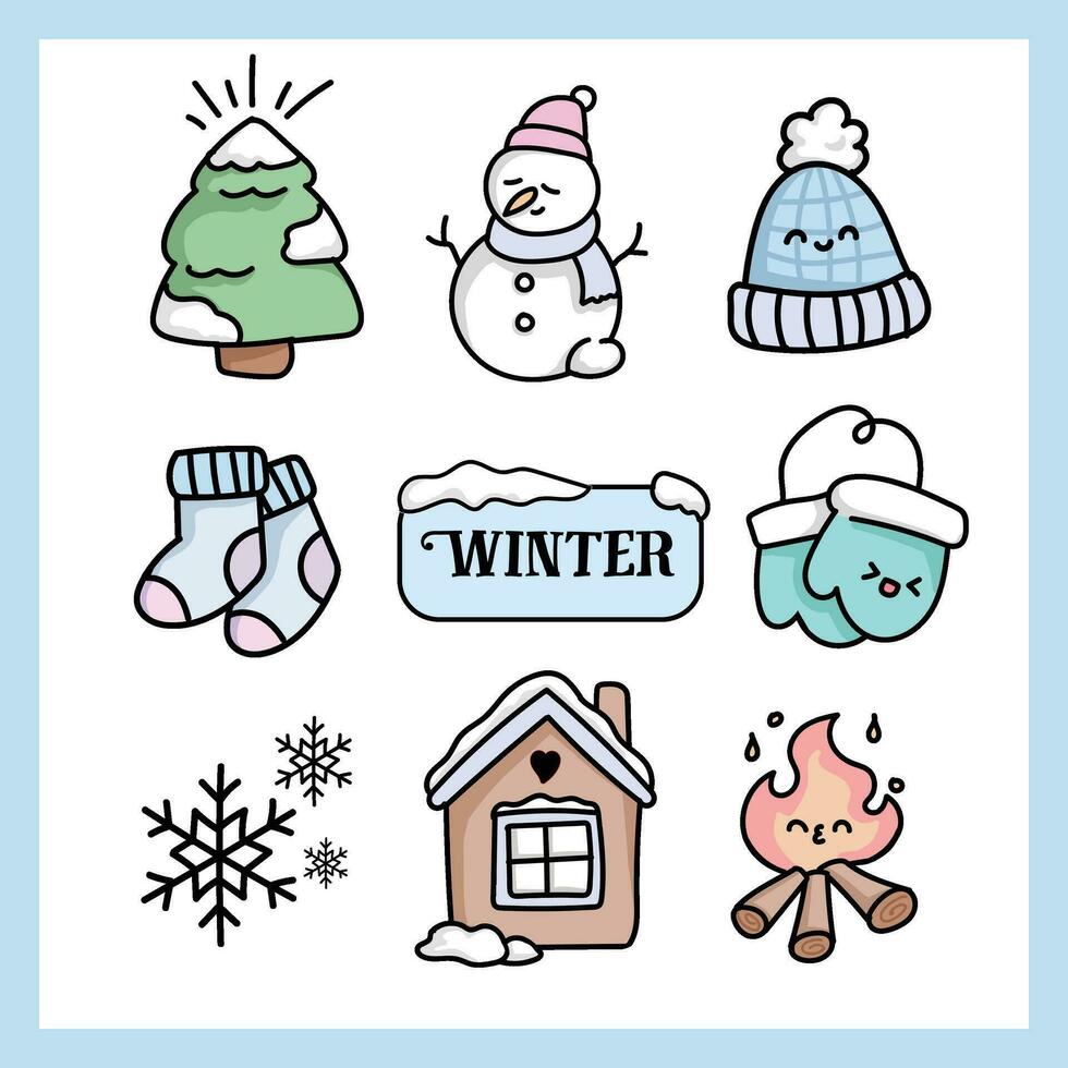 Hand drawn flat winter clothes and essentials , illustration of Christmas element collection vector