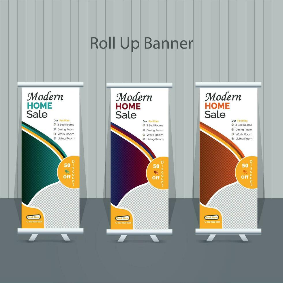 enrollar negocio bandera diseño vertical modelo vector, cubrir. resumen vistoso habla burbujas vector, volantes, presentación, negocio enrollar colocar. espectador de pie diseño. bandera modelo. vector