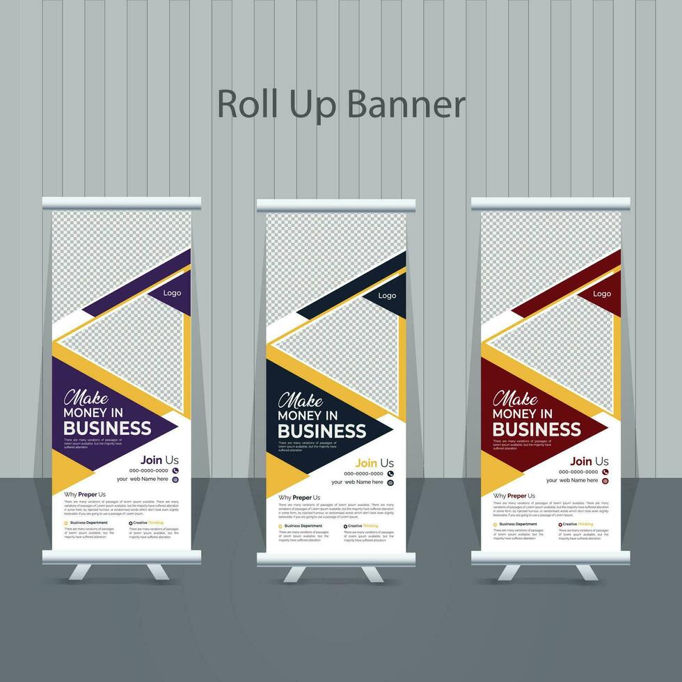 enrollar negocio bandera diseño vertical modelo vector, cubrir. resumen vistoso habla burbujas vector, volantes, presentación, negocio enrollar colocar. espectador de pie diseño. bandera modelo. vector