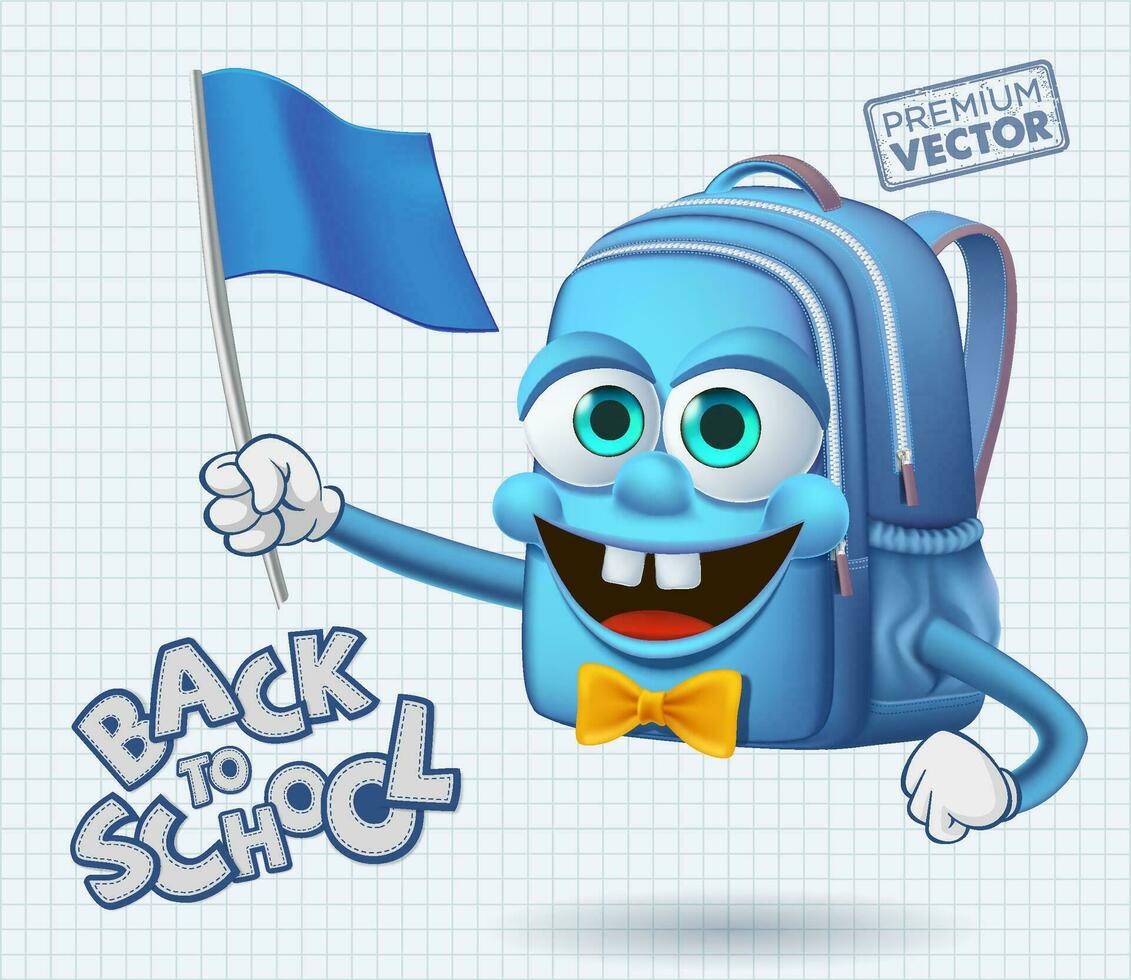 Cute school bag cartoon waving flag back to school vector